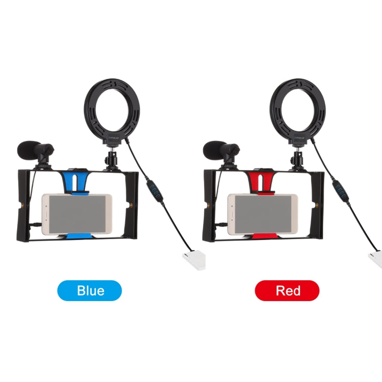 PULUZ 3 in 1 Vlogging Live Broadcast Smartphone Video Rig + Microphone + 4.7 inch 12cm Ring LED Selfie Light Kits with Cold Shoe Tripod Head for iPhone, Galaxy, Huawei, Xiaomi, HTC, LG, Google, and Other Smartphones(Red) by PULUZ