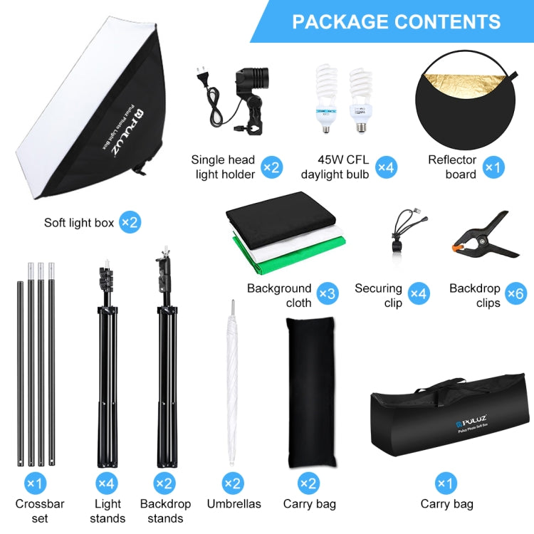 PULUZ LED Light Studio Softbox Photography Kit with Background & Reflective & Tripod Mount & Sandbags(EU Plug) by PULUZ