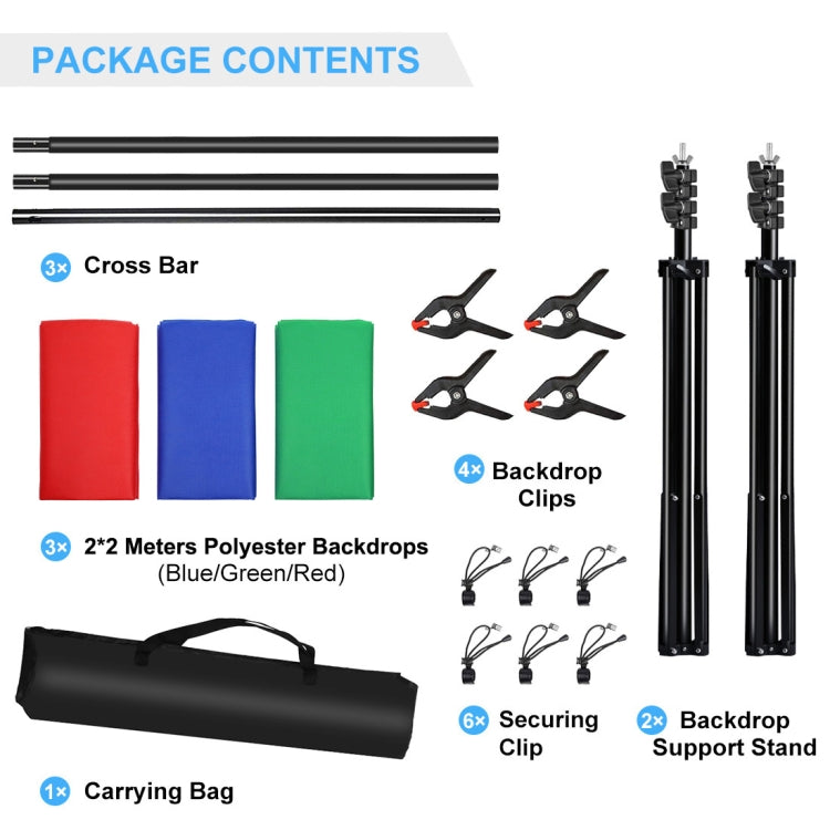 PULUZ 2x2m Photo Studio Background Support Stand Backdrop Crossbar Bracket Kit with Red / Blue / Green Backdrops by PULUZ