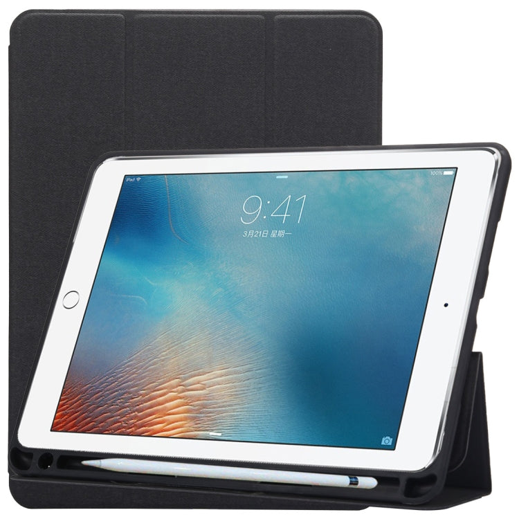Cloth Texture Pattern Case for iPad 9.7 (2018) & iPad 9.7 inch (2017), with Three-folding Holder & Pen Slots(Black) - iPad 9.7 (2018) & (2017) Cases by buy2fix | Online Shopping UK | buy2fix