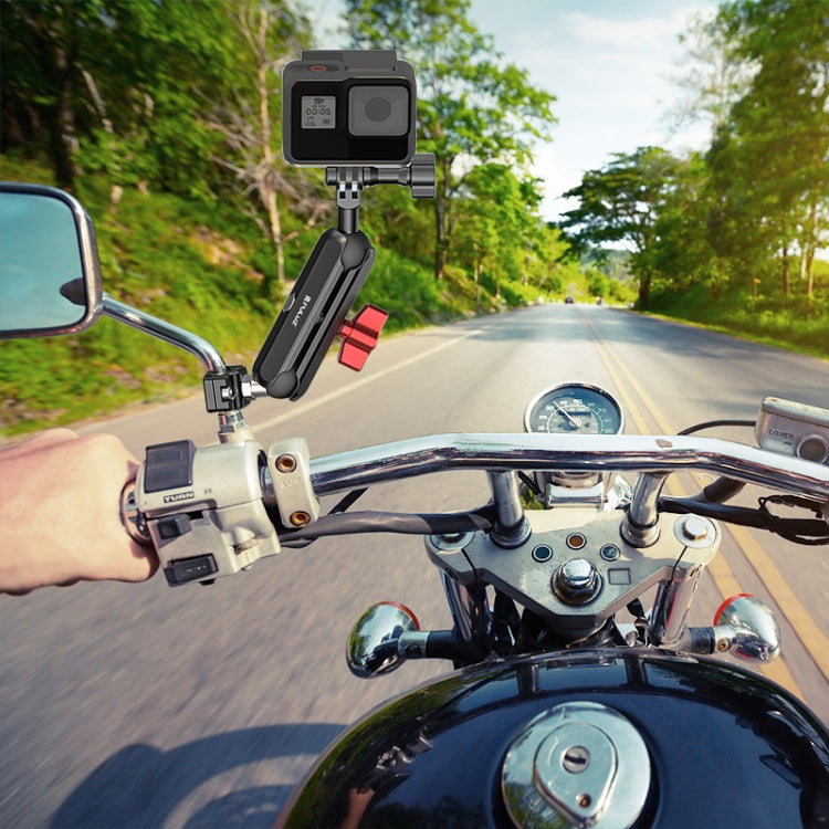 PULUZ Motorcycle Rearview Small Clamp CNC Metal Magic Arm Rod Mount (Black) by PULUZ