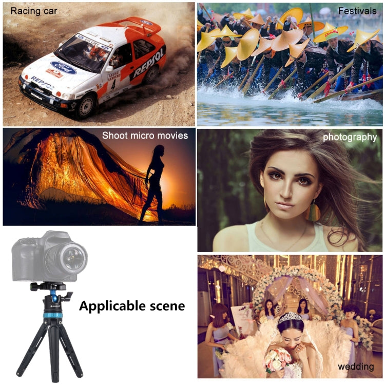 PULUZ Pocket Mini Adjustable Metal Desktop Tripod Mount with 360 Degree Ball Head for DSLR & Digital Cameras, Adjustable Height: 11-20.2cm(Blue) by PULUZ