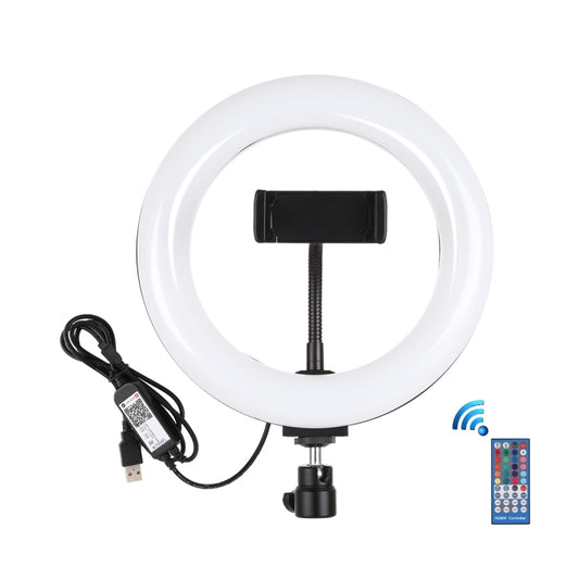 PULUZ 7.9 inch 20cm USB RGB Dimmable LED Dual Color Temperature LED Curved Light Ring Vlogging Selfie Photography Video Lights with Phone Clamp(Black) by PULUZ
