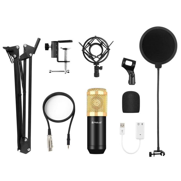 PULUZ Studio Broadcast Professional Singing Microphone Kits with Suspension Scissor Arm & Metal Shock Mount & USB Sound Card(Gold) by PULUZ