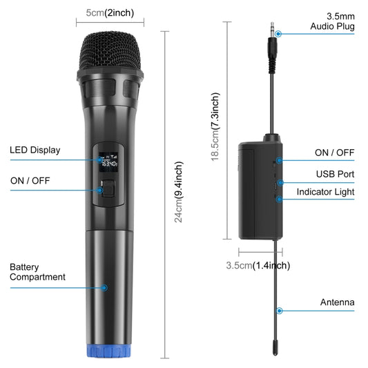 PULUZ 1 To 2 UHF Wireless Dynamic Microphones with LED Display, 3.5mm Transmitter by PULUZ