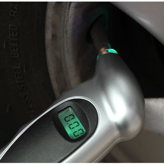 1/4 inch LCD Display Screen Digital Tire Gauge with LED Light, Pressure Range: 0-100PSI(Silver) by buy2fix