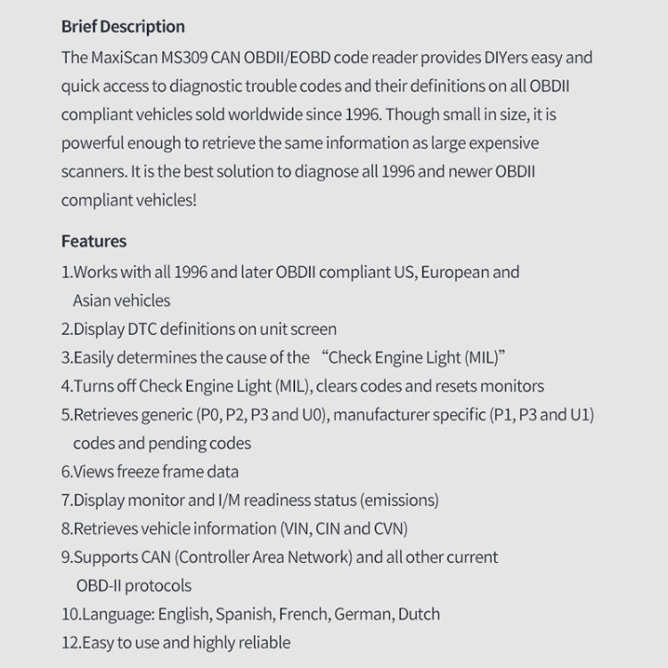 MS309 OBDII / EOBD Fault Coder Reader by buy2fix