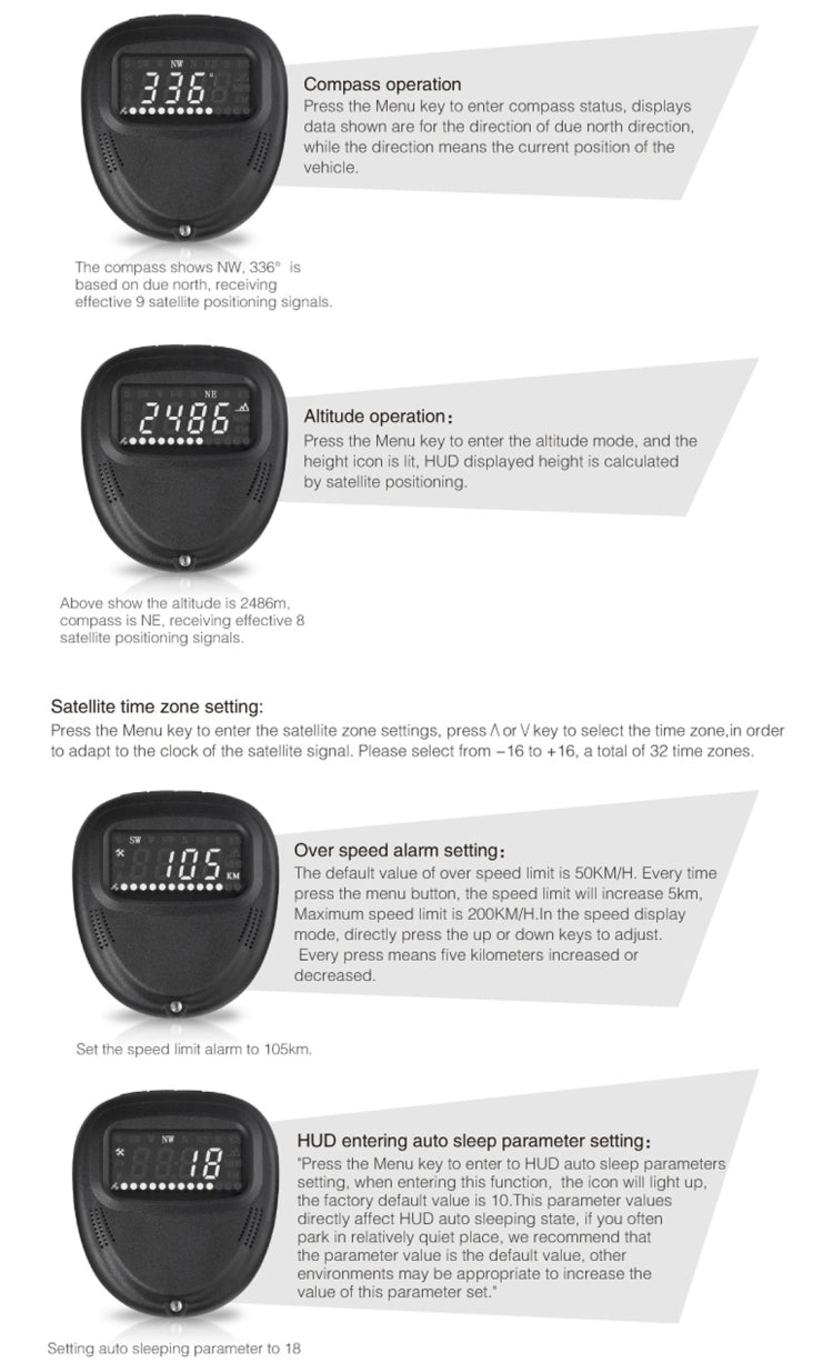 A1 2.0 inch Car GPS HUD Head Up Display Vehicle-mounted Security System, Support Speed & Real Time & Altitude & Over Speed Alarm & Compass & MPH & Auto Sleeping & KM & Satellite Signal by buy2fix