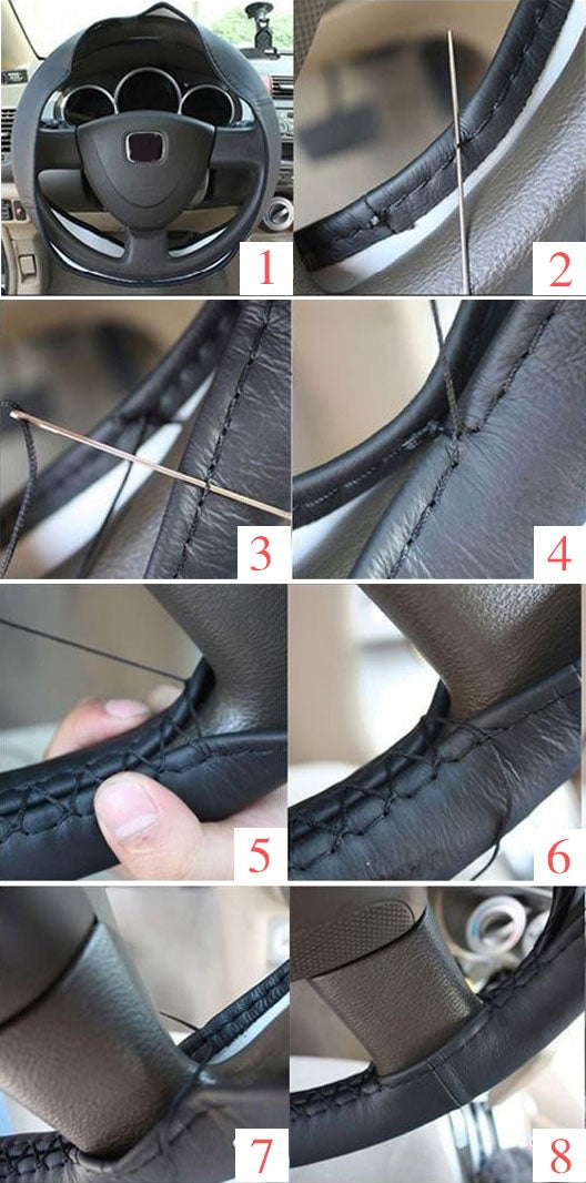 PU Leather Steering Wheel Cover With Needle and Thread, Size: 54x10.5cm (Black) by buy2fix