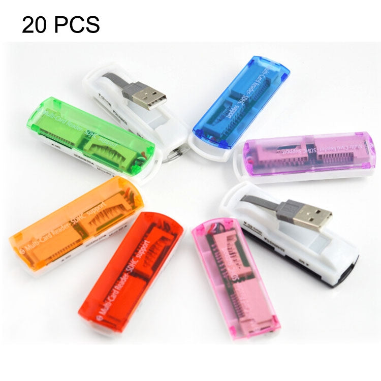 20 PCS USB 2.0 Multi Card Reader, Support SD / MMC, MS, TF, M2 Card, Random Color Delivery by buy2fix