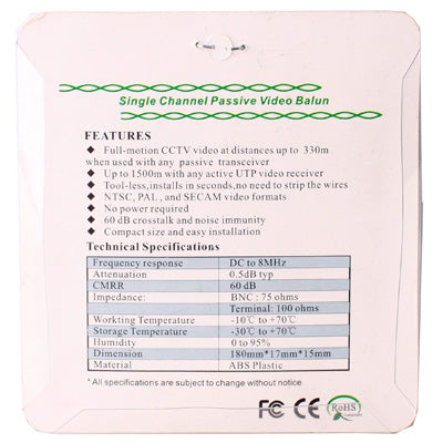 2 PCS Passive UTP Network Video Balun CAT5 to Camera CCTV BNC DVR O-612 by buy2fix