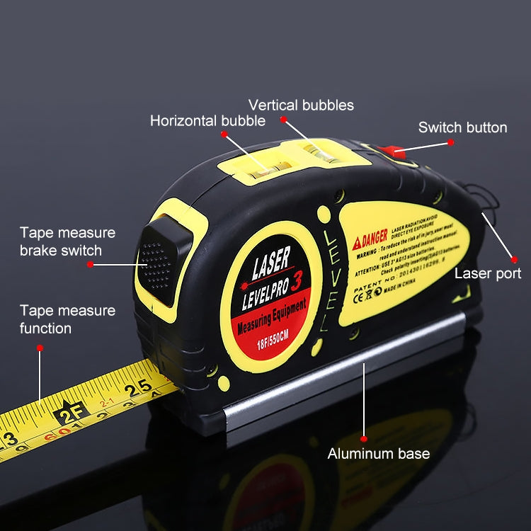 Laser Level with Tape Measure Pro (550cm), LV-05(Yellow) by buy2fix