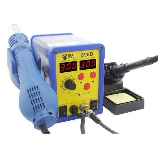 BEST BST-898D 2 in 1 AC 220V 720W LED Displayer Helical Wind Adjustable Temperature Unleaded Hot Air Gun + Solder Station & Soldering Iron(Blue) by BEST