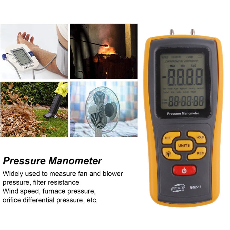 BENETECH GM511 LCD Display Pressure Manometer(Yellow) by BENETECH