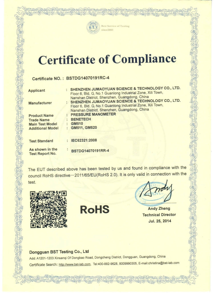 BENETECH GM510 LCD Display Pressure Manometer(Yellow) by BENETECH