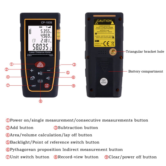 CP-100S Digital Handheld Laser Distance Meter, Max Measuring Distance: 100m by buy2fix