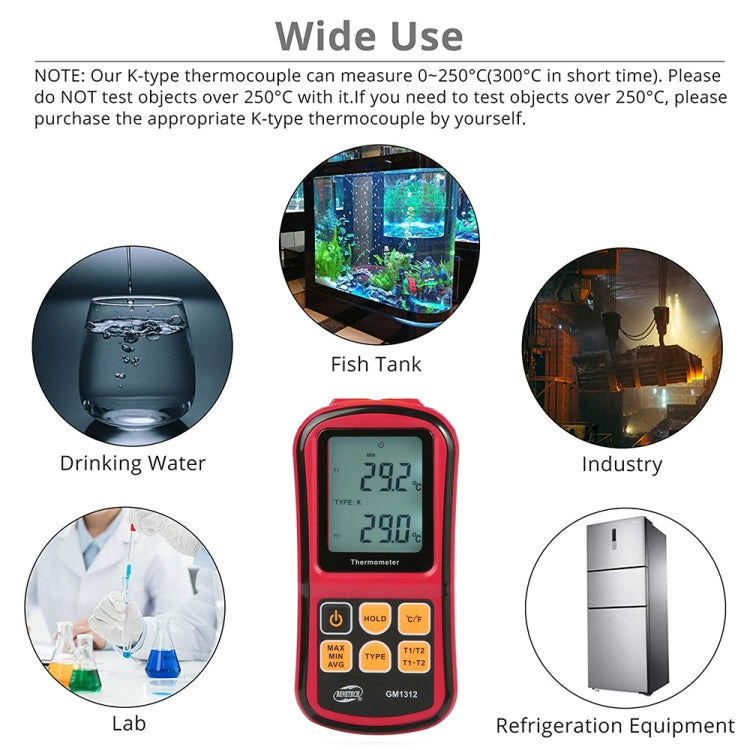 BENETECH GM1312 2.4 inch LCD Screen Thermocouple Thermometer Measure J,K,T,E,N and R Type, Measure Range: -50~300C by BENETECH