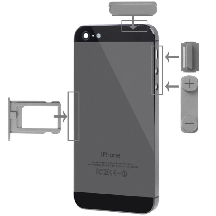4 in 1 for iPhone 5 & 5S Original Alloy Material Colorful Nano SIM Card Tray + Volume Button + Power Button + Mute Button (Dark Grey) by buy2fix