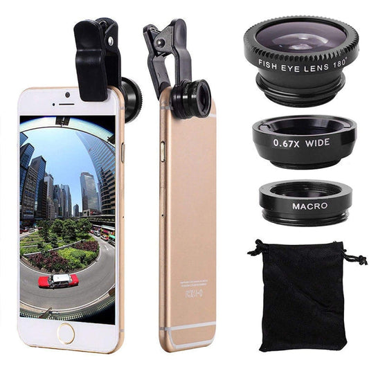 3 in 1 Photo Lens Kits (180 Degree Fisheye Lens + Super Wide Lens + Macro Lens), For iPhone, Galaxy, Sony, Lenovo, HTC, Huawei, Google, LG, Xiaomi, other Smartphones(Black) by buy2fix