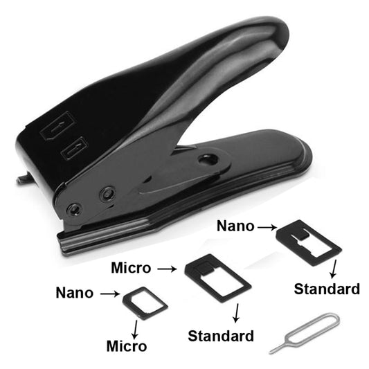 Dual Nano Sim Cutter for iPhone / Samsung / Huawei / Xiaomi (With Nano SIM to Micro SIM Card Adapter + Nano SIM to Standard SIM Card Adapter + Micro SIM to Standard SIM Card Adapter + Sim Card Tray Holder Eject Pin Key Tool)(Black) by buy2fix