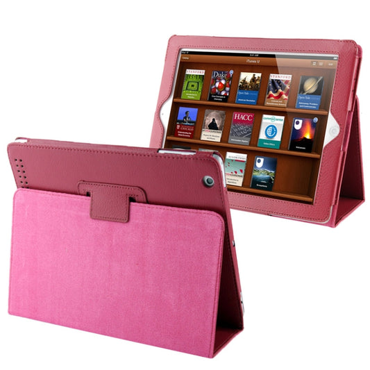 High Quality Litchi Texture Folding Leather with Sleep / Wake-up & Holder Function for iPad 2 / iPad 3 / iPad 4(Magenta) by buy2fix
