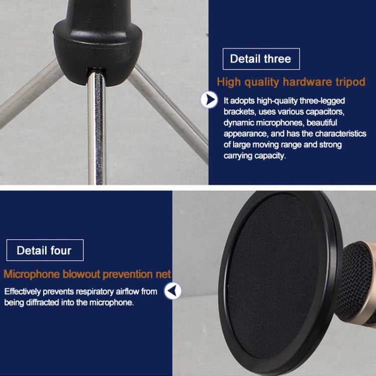 PS-5 Universal Live Broadcast Bracket Tripod Holder with Anti-spray Net & Microphone Clip & Shockproof Clip, For iPhone, Galaxy, Sony, Lenovo, HTC, Huawei, and other Smartphones by buy2fix