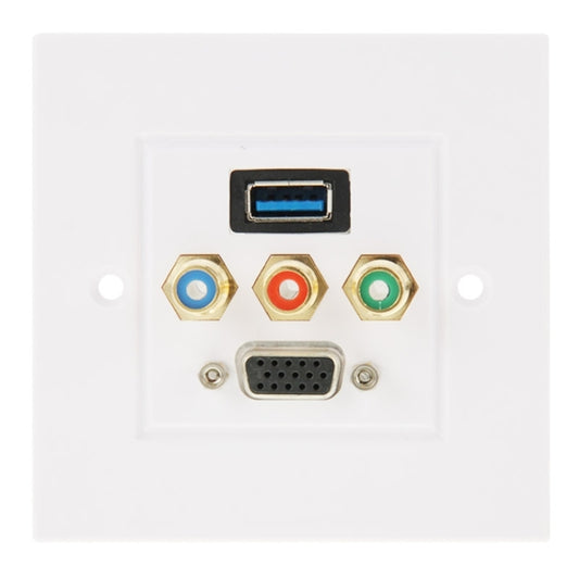 USB 3.0 Female Plug + 3 RCA Female Plugs + VGA Female Plug Wall Plate Panel by buy2fix