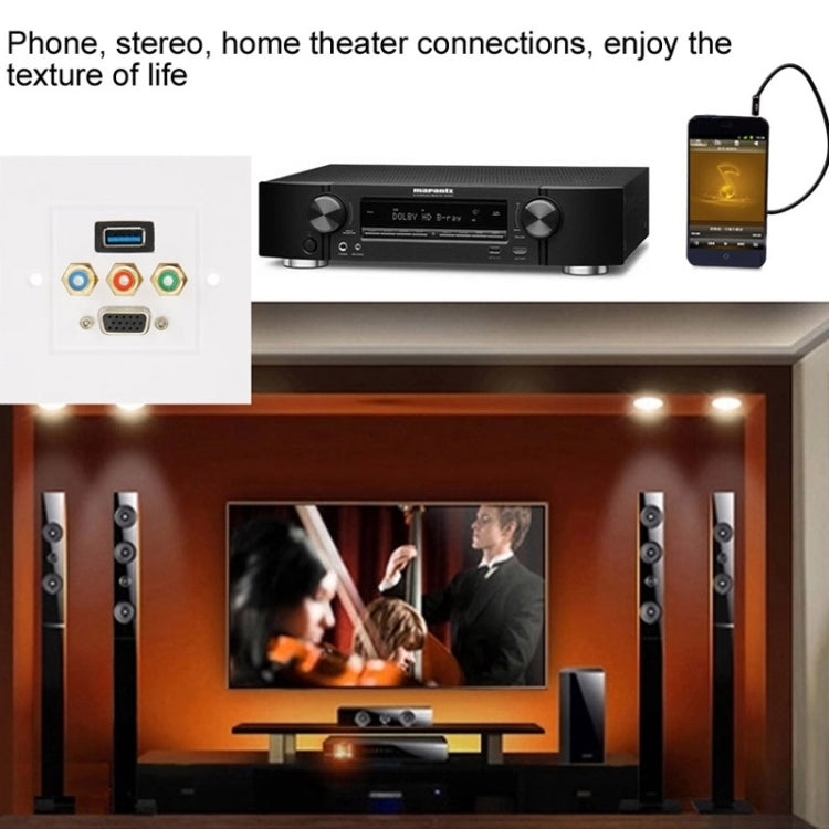 USB 3.0 Female Plug + 3 RCA Female Plugs + VGA Female Plug Wall Plate Panel by buy2fix