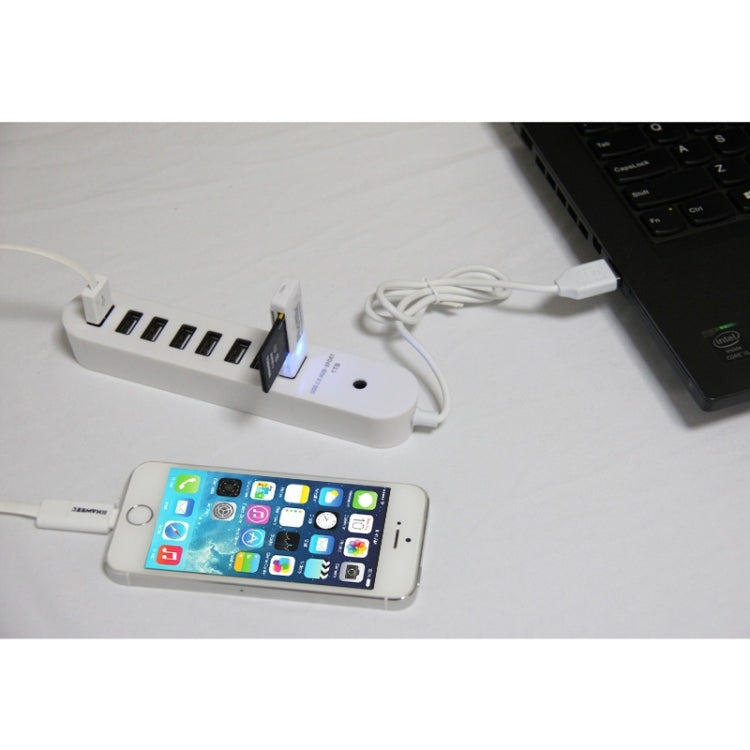 8 Ports USB 2.0 Portable Oval Hub, Length: 50cm(White) by buy2fix