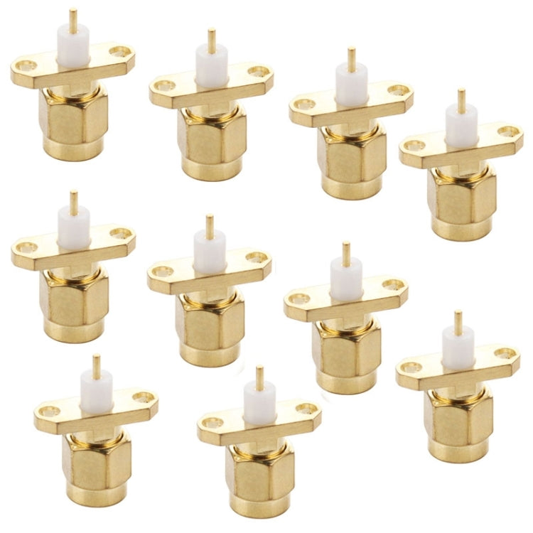 10 PCS Gold Plated SMA Male 2 Holes Panel Mount Short Dielectric Solder Connector Adapter by buy2fix