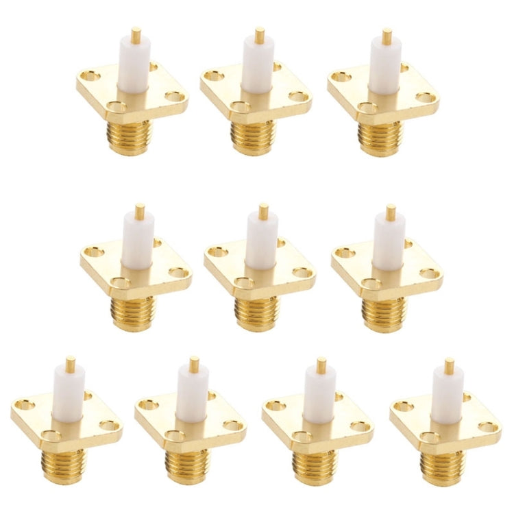 10 PCS Gold Plated SMA Female 4 Holes Chassis Panel Mount Extended Dielectric Solder Connector Adapter by buy2fix