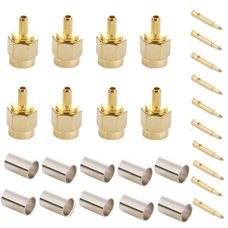 10 PCS Gold Plated Crimp SMA Male Plug Pin RF Connector Adapter for RG174 / RG316 / RG188 / RG179 Cable by buy2fix