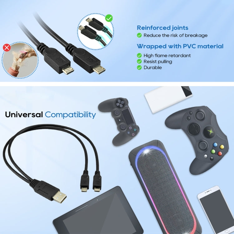 USB 2.0 Male to 2 Micro USB Male Cable, Length: About 30cm by buy2fix