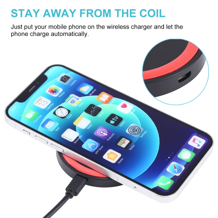 Universal QI Standard Round Wireless Charging Pad (Black + Red) by buy2fix