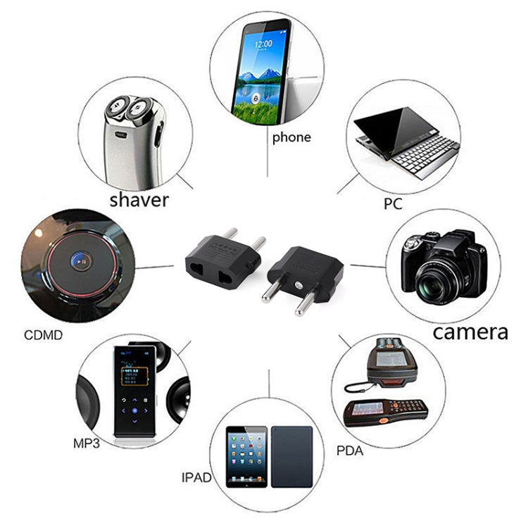 4pcs US to EU Plug Charger Adapter, Travel Power Adapter with Europe Socket Plug(Black) by buy2fix