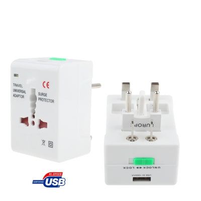 Universal US / EU / AU / UK Travel AC Power Adaptor Plug with USB Charger Socket(White) by buy2fix