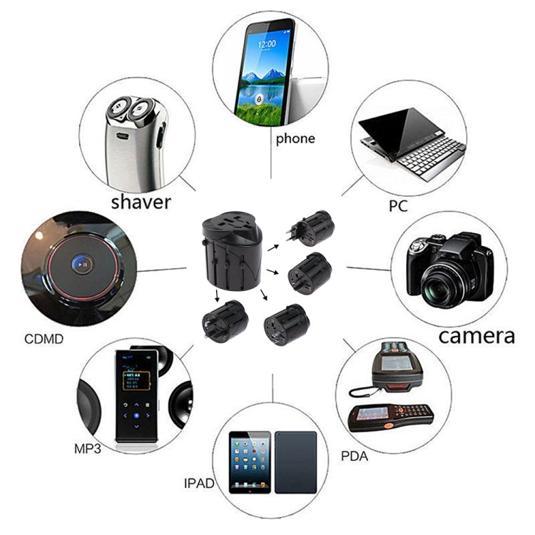 All in 1 EU + AU + UK + US Plug Travel Universal Adaptor, Size: 60 x 58 x 56mm(Black) by buy2fix