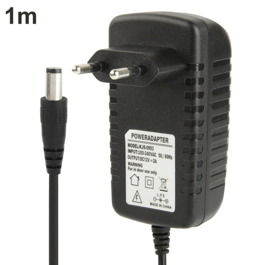 High Quality EU Plug AC 100-240V to DC 12V 2A Power Adapter, Tips: 5.5 x 2.1mm, Cable Length: 1m(Black) by buy2fix