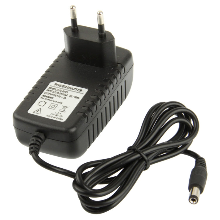 High Quality EU Plug AC 100-240V to DC 12V 2A Power Adapter, Tips: 5.5 x 2.1mm, Cable Length: 1m(Black) by buy2fix