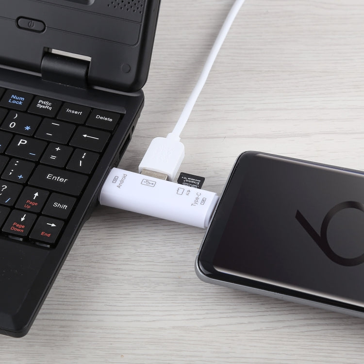 D-188 3 in 1 TF & USB to Micro USB & Type-C Card Reader OTG Adapter Connector(White) by buy2fix