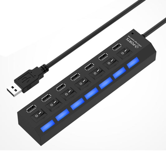 7 Ports USB Hub 2.0 USB Splitter High Speed 480Mbps with ON/OFF Switch / 7 LEDs(Black) by buy2fix