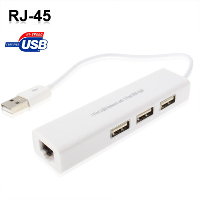 1 Port USB Network With 3 Port USB Hub To Female RJ45 Ethernet Lan Adapter Card(White) by buy2fix
