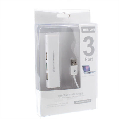 1 Port USB Network With 3 Port USB Hub To Female RJ45 Ethernet Lan Adapter Card(White) by buy2fix