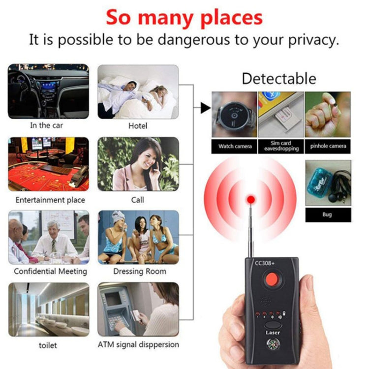 CC308+ Multi Wireless Camera Lens Detector Radio Wave Signal Detect Full-range RF GSM Device Finder(US Plug) by buy2fix