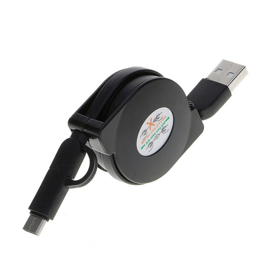 1m 2A Two in One Retractable Micro USB to Type-C Data Sync Charging Cable, For Galaxy, Huawei, Xiaomi, LG, HTC and Other Smart Phones, Rechargeable Devices(Black) by buy2fix