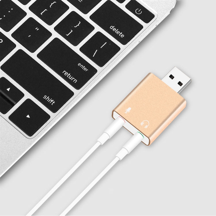 Aluminum Shell 3.5mm Jack External USB Sound Card HIFI Magic Voice 7.1 Channel Adapter Free Drive for Computer, Desktop, Speakers, Headset, Microphone(Gold) by buy2fix