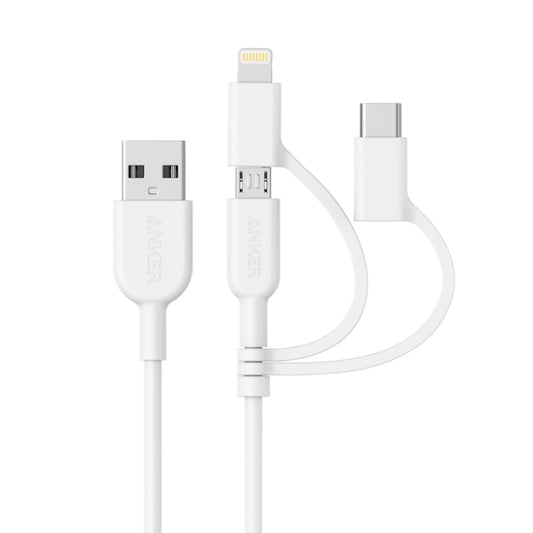 ANKER 3 in 1 8 Pin + Micro USB + USB-C / Type-C Interface MFI Certificated Data Cable(White) by ANKER
