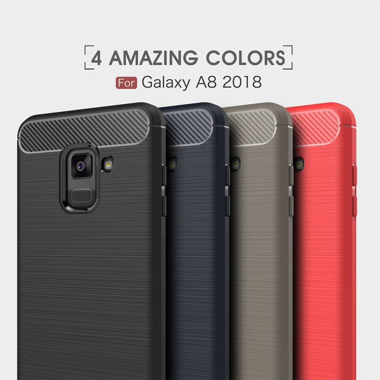 For Galaxy A8 (2018) Brushed Texture Carbon Fiber Shockproof TPU Protective Back Case (Black) by buy2fix