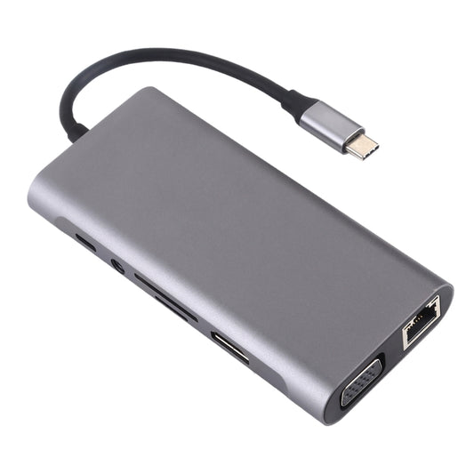 11 in 1 VGA + LAN Port + 4 x USB 3.0 + SD / TF Card + HDMI + Audio Port + USB-C / Type-C Female to USB-C / Type-C HUB Adapter(Dark Gray) by buy2fix