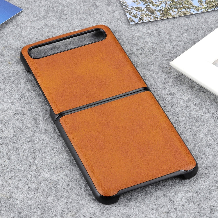 For Galaxy Z Flip Two-color Cow Leather Texture Folding Protective Case(Brown) by buy2fix